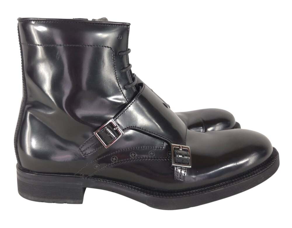 Hugo Boss Monk Strap Boots US 9 IT 42 Mens Black Leather Lace Up Zip $450